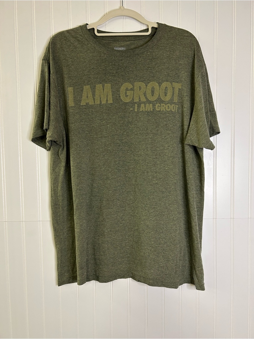 Men's Olive Graphic Tee — 'I AM GROOT' Short Sleeve Shirt Size Large
